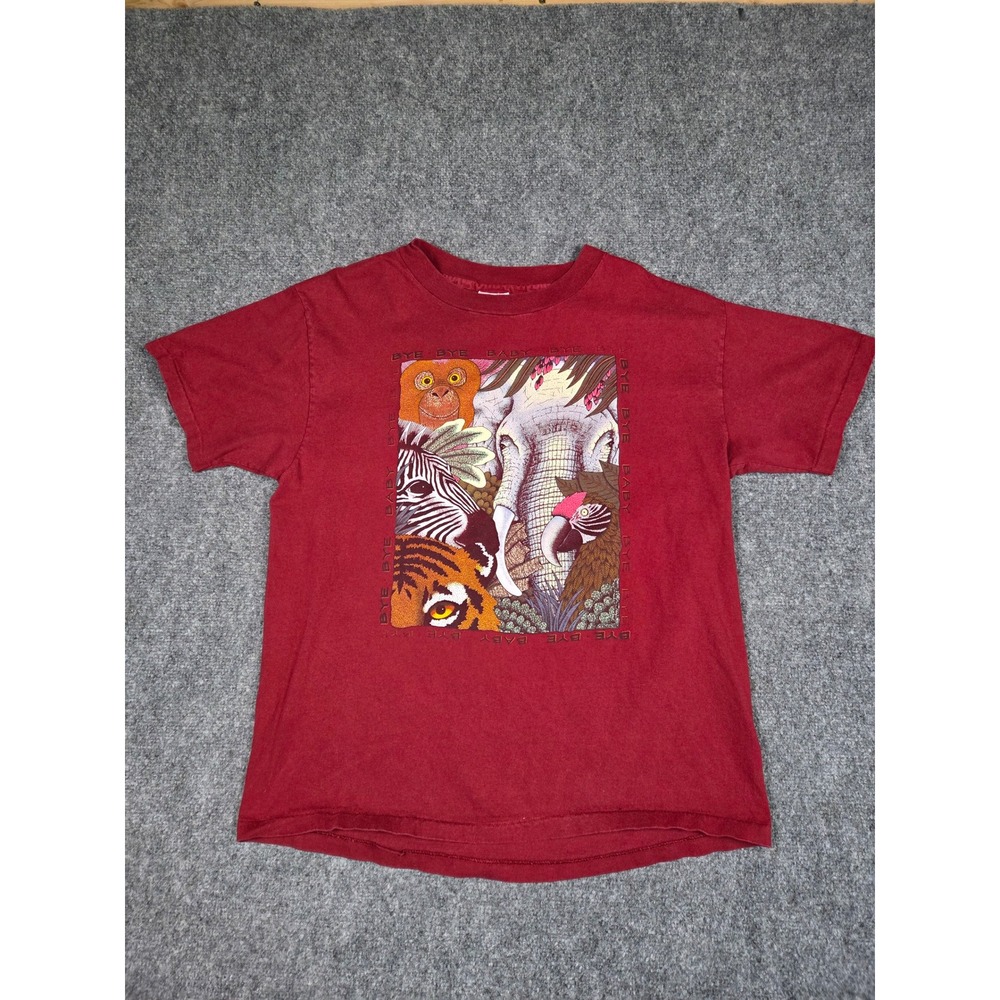 Vintage 90s Bye Bye Baby Endangered Animals T Shirt L Hanes USA Tiger Elephant